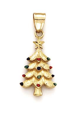 
14k Yellow Gold Enamel Christmas Tree Pendant

