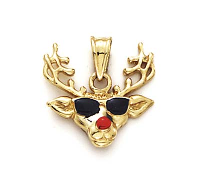 
14k Yellow Gold Enamel Reindeer Glasses Pendant
