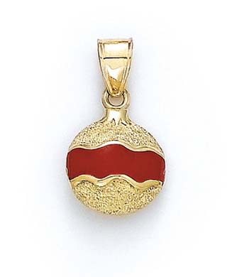 
14k Yellow Gold Red Enamel Christmas Ornament Pendant

