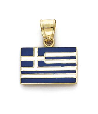 
14k Yellow Gold Enamel Greece Flag Pendant
