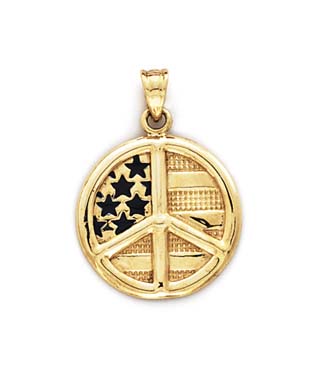 
14k Yellow Gold Peace Sign US Flag Pendant

