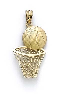 
14k Yellow Gold Basketball In Hoop Pendant
