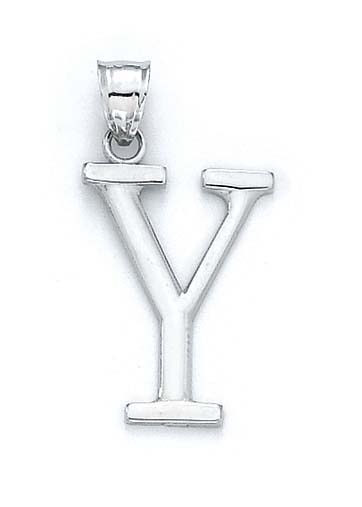 
14k White Gold Initial Y Pendant 1 3/8 Inch Long
