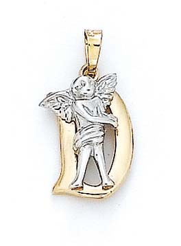 
14k Yellow Gold Initial D with Angel Pendant 3/4 Inch Long
