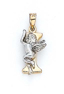 
14k Yellow Gold Initial I with Angel Pendant 3/4 Inch Long
