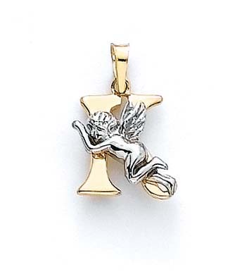 
14k Yellow Gold Initial K with Angel Pendant 3/4 Inch Long
