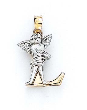 
14k Yellow Gold Initial L with Angel Pendant 3/4 Inch Long
