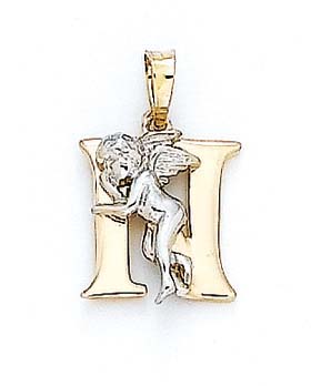 
14k Yellow Gold Initial N with Angel Pendant 3/4 Inch Long
