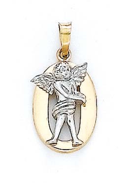
14k Yellow Gold Initial O with Angel Pendant 3/4 Inch Long
