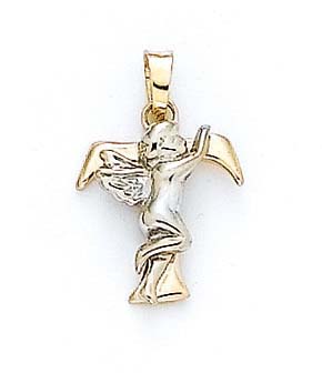 
14k Yellow Gold Initial T with Angel Pendant 3/4 Inch Long
