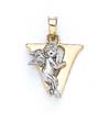 
14k Initial V with Angel Pendant 3/4 Inch
