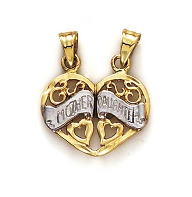 
14k Two-Tone Gold Heart Mom and Daughter Pendant
