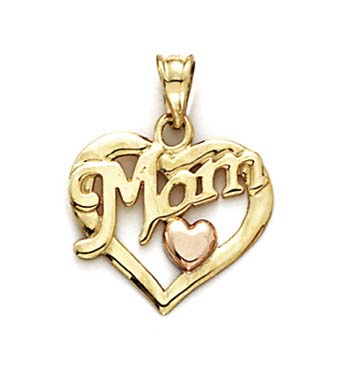 
14k Yellow Gold Mom In Heart Small Rose Heart Pendant
