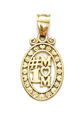 
14k Yellow Gold Number One Mom Oval Hearts Pendant
