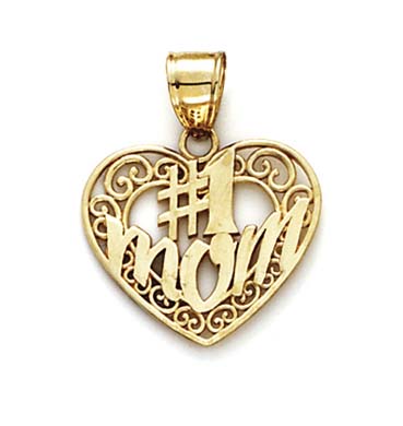 
14k Yellow Gold Number One Mom Heart Pendant
