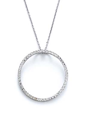 
14k White Gold Large Sparkle-Cut Circle Necklace 16 Inch
