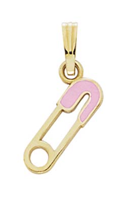 
14k Yellow Gold Pink Enamel Safety-Pin Pendant
