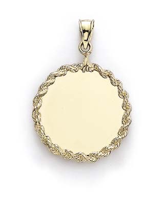 
14k Yellow Gold Round Disc Rope Frame Pendant
