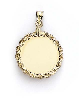 
14k Yellow Gold Round Disc Rope Frame Pendant
