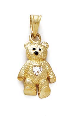 
14k Yellow Gold Teddy Bear April Birthstone Pendant 15/16 Inch long
