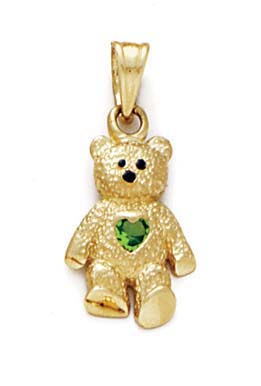 
14k Yellow Gold Teddy Bear August Birthstone Pendant 15/16 Inch long
