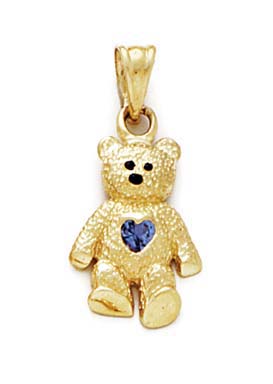 
14k Yellow Gold Teddy Bear December Birthstone Pendant 15/16 Inch long
