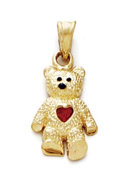 
14k Yellow Gold Teddy Bear January Birthstone Pendant 15/16 Inch long
