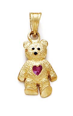 
14k Yellow Gold Teddy Bear June Birthstone Pendant 15/16 Inch long
