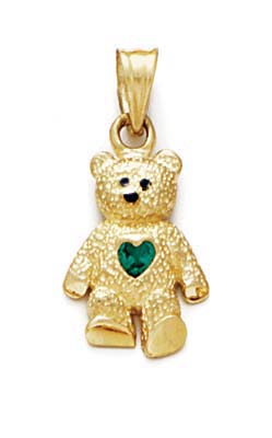 
14k Yellow Gold Teddy Bear May Birthstone Pendant 15/16 Inch long

