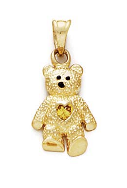 
14k Yellow Gold Teddy Bear November Birthstone Pendant 15/16 Inch long
