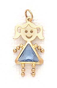 
14k 5mm Girl March Birthstone Cubic Zirconia Gold Face Pendant
