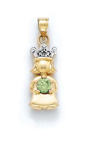 
14k Diamond & Peridot-Green Birthstone Princess Pendant
