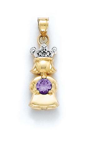 
14k Diamond & Amethyst-Purple Birthstone Princess Pendant
