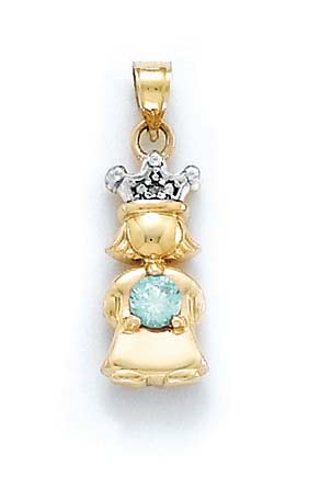 
14k Diamond & Aquamarine-Blue Birthstone Princess Pendant
