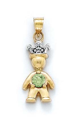 
14k Diamond & Peridot-Green Birthstone Prince Pendant 1 Inch

