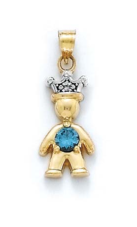 
14k Yellow Gold Diamond and Light-Blue Birthstone Prince Pendant 1 Inch
