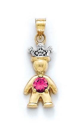 
14k Yellow Gold Diamond and Red Birthstone Prince Pendant 1 Inch
