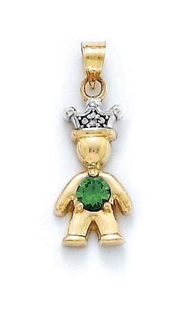 
14k Diamond & Emerald-Green Birthstone Prince Pendant 1 Inch

