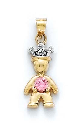 
14k Yellow Gold Diamond and Light-Pink Birthstone Prince Pendant 1 Inch
