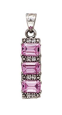 
14k White Gold Created Pink Sapphire Diamond Pendant
