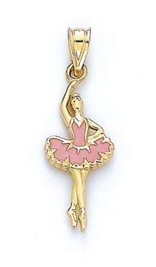 
14k Yellow Gold Pink Enamel Ballerina Pendant
