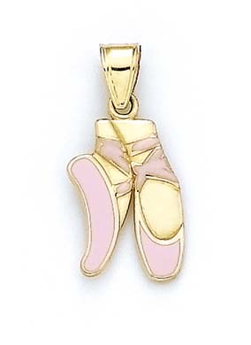
14k Yellow Gold Pink Enamel Ballerina Slipperidot Pendant
