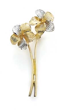 
14k Two-Tone Gold Two Flowers Pin

