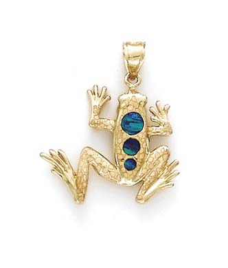 
14k Gold Frog Simulated Opal Inlay Pendant
