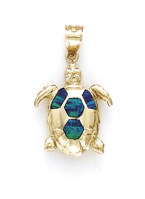 
14k Small Turtle Simulated Opal Inlay Pendant
