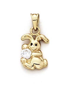 
14k Yellow Gold Polished Small Bunny Cubic Cubic Zirconia Pendant

