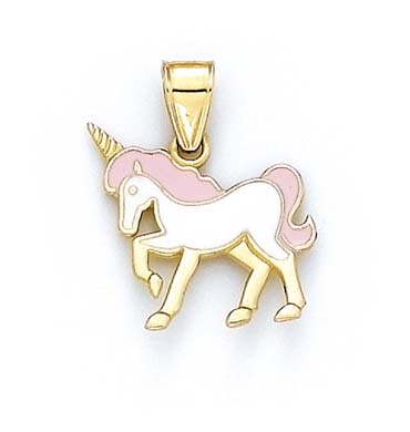 
14k Yellow Gold Pink and White Enamel Unicorn Pendant
