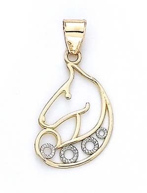 
14k Two-Tone Gold Horse Head Outline Pendant
