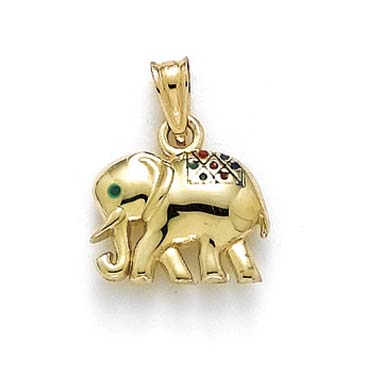 
14k Yellow Gold Enameled Elephant Pendant
