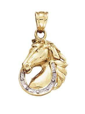 
14k Yellow Gold Horse Head Horse Shoe Pendant
